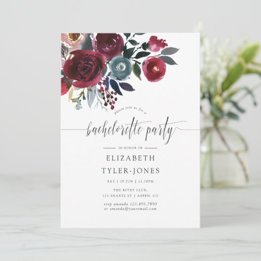 Boho Chic Burgundy and Navy floral Bachelorette Kaart (Staand voorkant)
