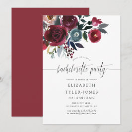Boho Chic Burgundy and Navy floral Bachelorette Kaart