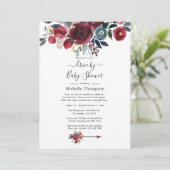 Boho Chic Burgundy and Navy Floral drive by Shower Kaart (Staand voorkant)