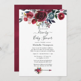 Boho Chic Burgundy and Navy Floral drive by Shower Kaart