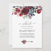 Boho Chic Burgundy and Navy floral Virtual Wedding Kaart (Voorkant)