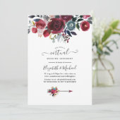 Boho Chic Burgundy and Navy floral Virtual Wedding Kaart (Staand voorkant)