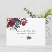 Boho Chic Burgundy and Navy floral Wedding Bedankkaart (Staand voorkant)