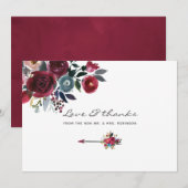 Boho Chic Burgundy and Navy floral Wedding Bedankkaart (Voorkant / Achterkant)