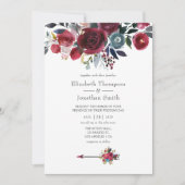 Boho Chic Burgundy and Navy floral Wedding Kaart (Voorkant)