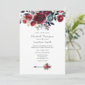 Boho Chic Burgundy and Navy floral Wedding Kaart (Staand voorkant)