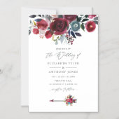 Boho Chic Burgundy and Navy floral Wedding Magnetische Uitnodiging (Voorkant)