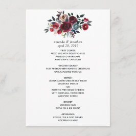 Boho Chic Burgundy and Navy floral Wedding Menu