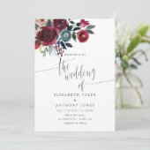 Boho Chic Burgundy and Navy floral Wedding nodig Kaart (Staand voorkant)