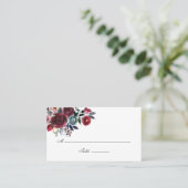 Boho Chic Burgundy and Navy floral Wedding Plaatskaartje (Staand voorkant)