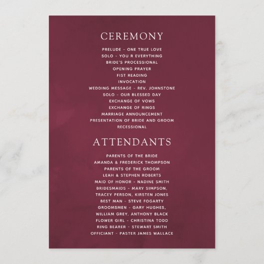Boho Chic Burgundy and Navy floral Wedding Programmakaart (Achterkant)