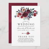 Boho Chic Burgundy and Navy floral Wedding Programmakaart (Voorkant / Achterkant)