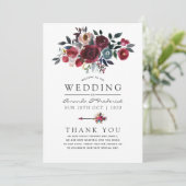 Boho Chic Burgundy and Navy floral Wedding Programmakaart (Staand voorkant)