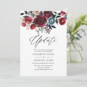 Boho Chic Burgundy and Navy floral Wedding Update Kaart (Staand voorkant)