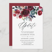 Boho Chic Burgundy and Navy floral Wedding Update Kaart (Voorkant / Achterkant)