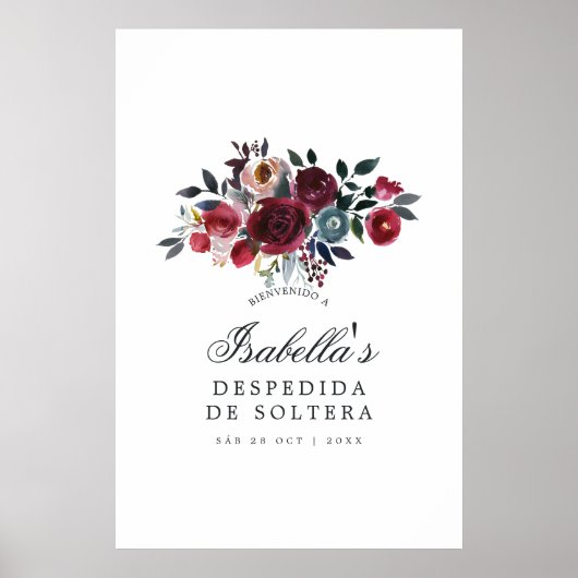 Boho Chic Burgundy and Navy floral Welcome Poster (Voorkant)
