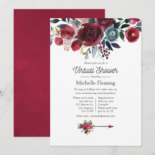 Boho Chic Burgundy and Navy Virtual Baby shower Kaart