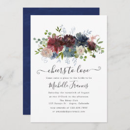 Boho Chic Burgundy and Navy Wine Tasting Invitatio Kaart