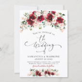 Boho Chic Burgundy Blush Roses Greenery Wedding Kaart (Voorkant)