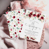 Boho Chic Burgundy Blush Roses Greenery Wedding Kaart