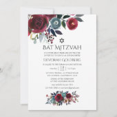 Boho Chic Burgundy en Navy Bat Mitzvah Kaart (Voorkant)