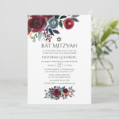 Boho Chic Burgundy en Navy Bat Mitzvah Kaart (Staand voorkant)