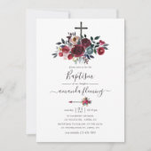 Boho Chic Burgundy en Navy Bloemend Baptism Kaart (Voorkant)