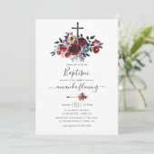 Boho Chic Burgundy en Navy Bloemend Baptism Kaart (Staand voorkant)