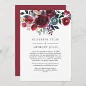 Boho Chic Burgundy en Navy Gereduceerde Gastlijst Aankondiging (Voorkant / Achterkant)