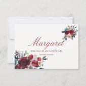 Boho Chic Burgundy en Navy Herfst Huwelijk Kaart (Voorkant)