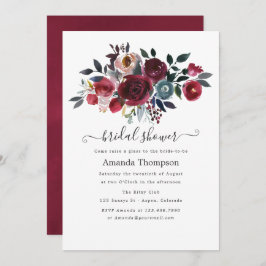 Boho Chic Burgundy & Navy bloemrijke Brunch en bub Kaart