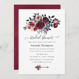 Boho Chic Burgundy & Navy floral Brunch en Bubble Kaart