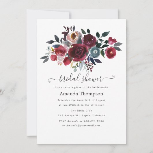 Boho Chic Burgundy & Navy floral Brunch en Bubble Kaart (Voorkant)