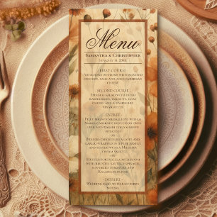 Boho Chic Burnt Sienna Waterverf Bloemen Bruiloft Menu
