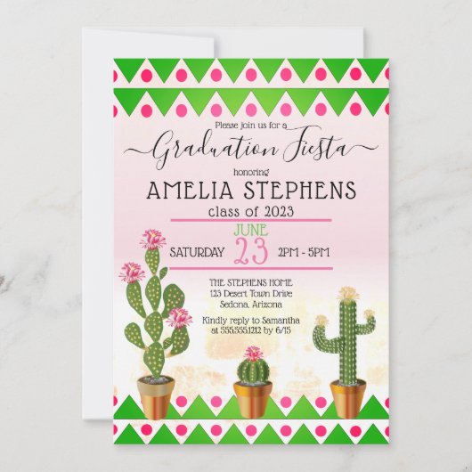 Boho Chic Cactus Fiesta Graduation Party Kaart (Voorkant)