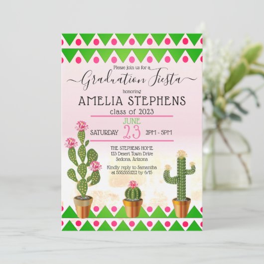 Boho Chic Cactus Fiesta Graduation Party Kaart (Staand voorkant)