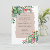 Boho Chic Cactus Succulent Greenery Floral Wedding Kaart (Staand voorkant)