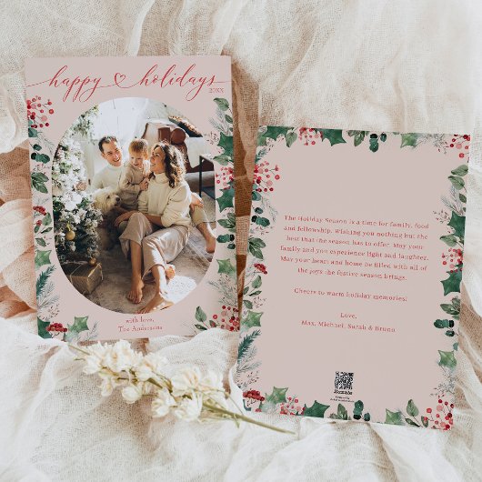 Boho Chic Calligraphy Blush Roze Foto  Feestdagenkaart