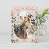 Boho Chic Calligraphy Roze Foto Feestdagenkaart (Staand voorkant)