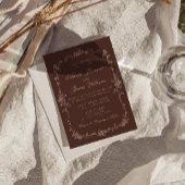 Boho Chic Chocolade Bruin Bloemig Oud Geld Huwelij Kaart