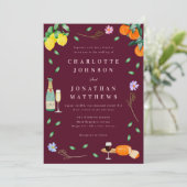 Boho Chic Citrus Rustic Burgundy Pink Wedding Kaart (Staand voorkant)