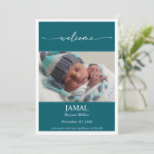 Boho Chic Classic Baby Photo Announcement Card Kaart (Staand voorkant)