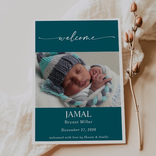 Boho Chic Classic Baby Photo Announcement Card Kaart