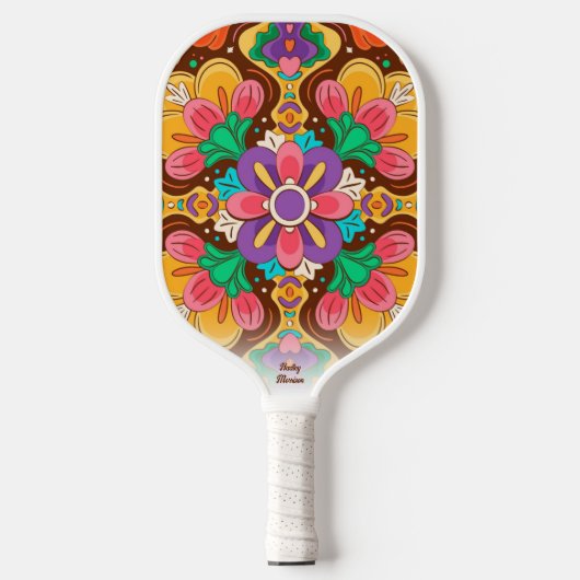 Boho Chic Cool Floral Pattern Custom Name Text Pickleball Paddle (Voorkant)