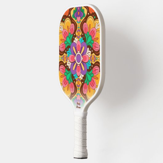 Boho Chic Cool Floral Pattern Custom Name Text Pickleball Paddle (Links)