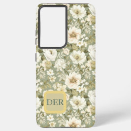 Boho Chic Cream and Sage Green Botanical Florals Samsung Galaxy Hoesje