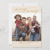 Boho Chic Cream Gold Familiefoto Schattige Kerst Feestdagenkaart (Voorkant)