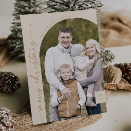 Boho Chic Cream Gold Foto Modern Vrolijk Kerstfees Feestdagenkaart