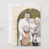 Boho Chic Cream Gold Foto Modern Vrolijk Kerstfees Feestdagenkaart (Voorkant)