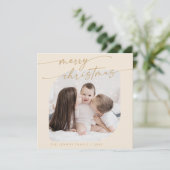 Boho Chic Cream Gold Foto Schattige Familie Kerstm Feestdagenkaart (Staand voorkant)